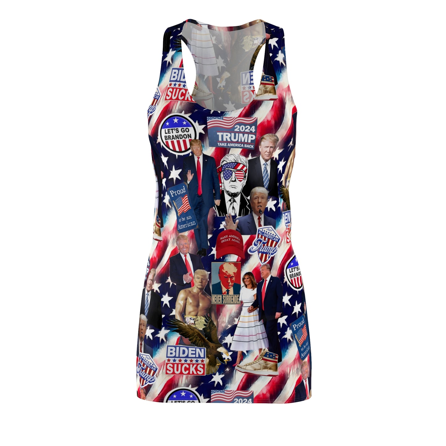 Donald Trump 2024 MAGA Montage Women's Cut & Sew Racerback Dress