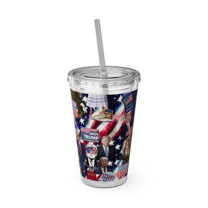 Donald Trump 2024 MAGA Montage Sunsplash Tumbler with Straw