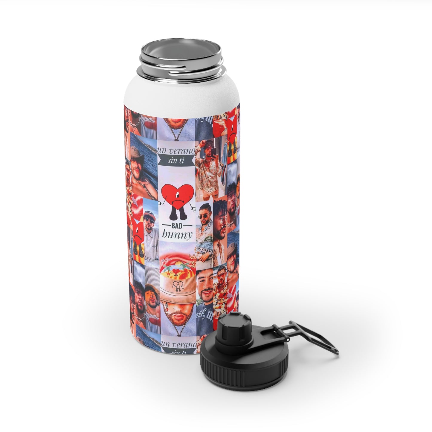 Bad Bunny Un Verano Sin Ti Photo Collage Stainless Steel Sports Lid Water Bottle