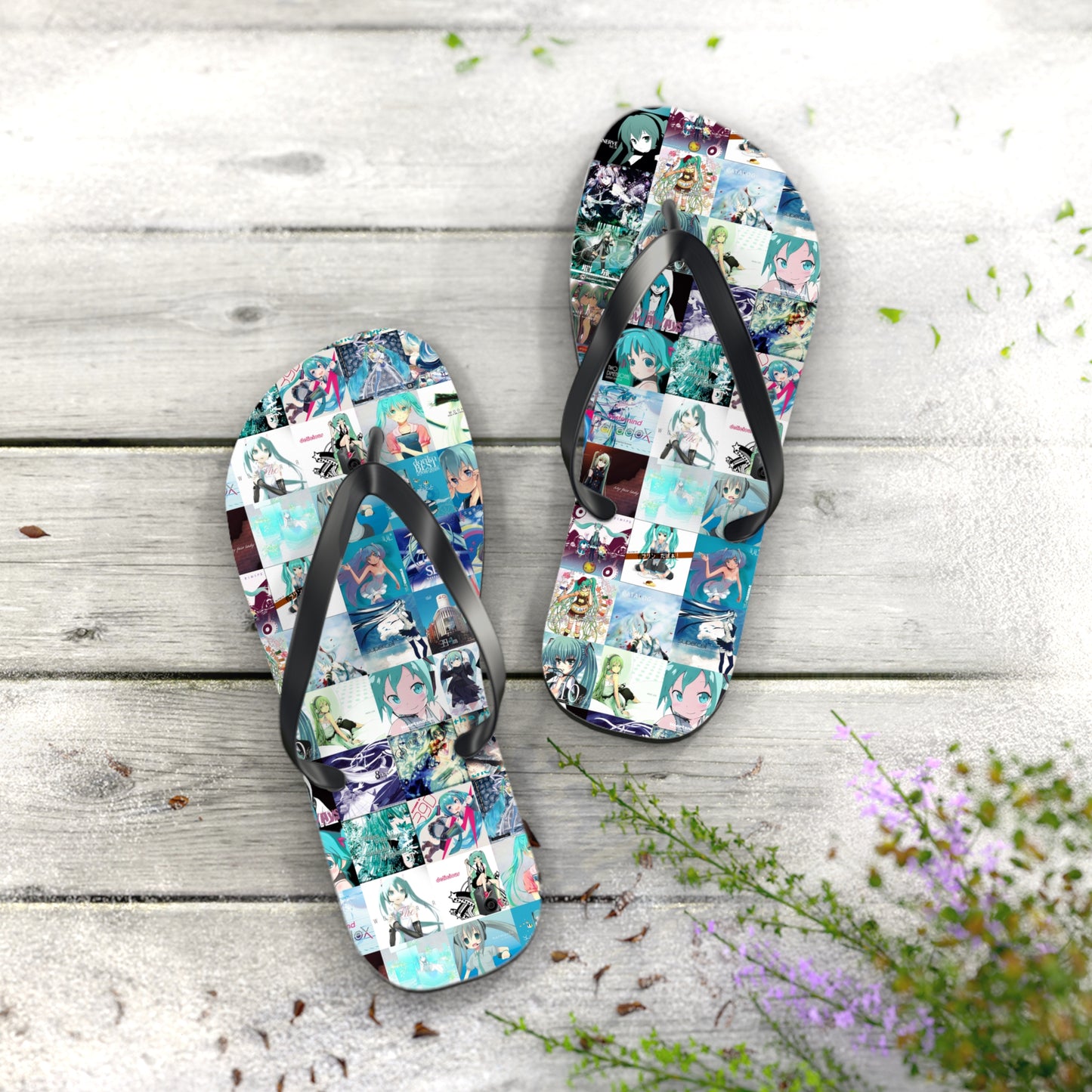 Hatsune Miku Album Cover Collage Flip Flops