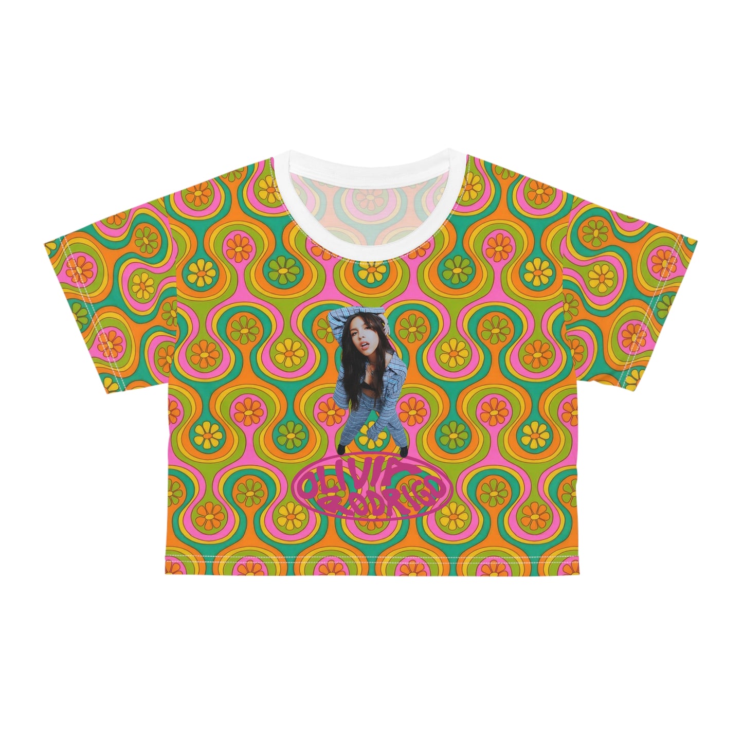 Olivia Rodrigo Groovy Look Up Pose Logo Crop Tee