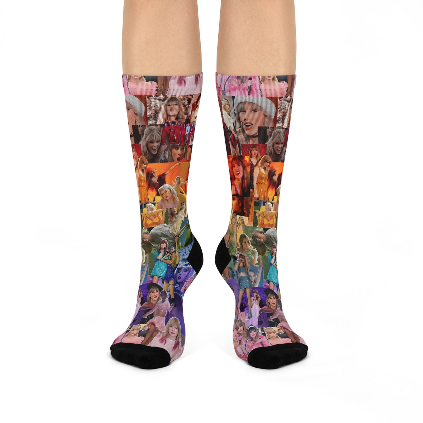 Taylor Swift Rainbow Photo Collage Cushioned Crew Socks