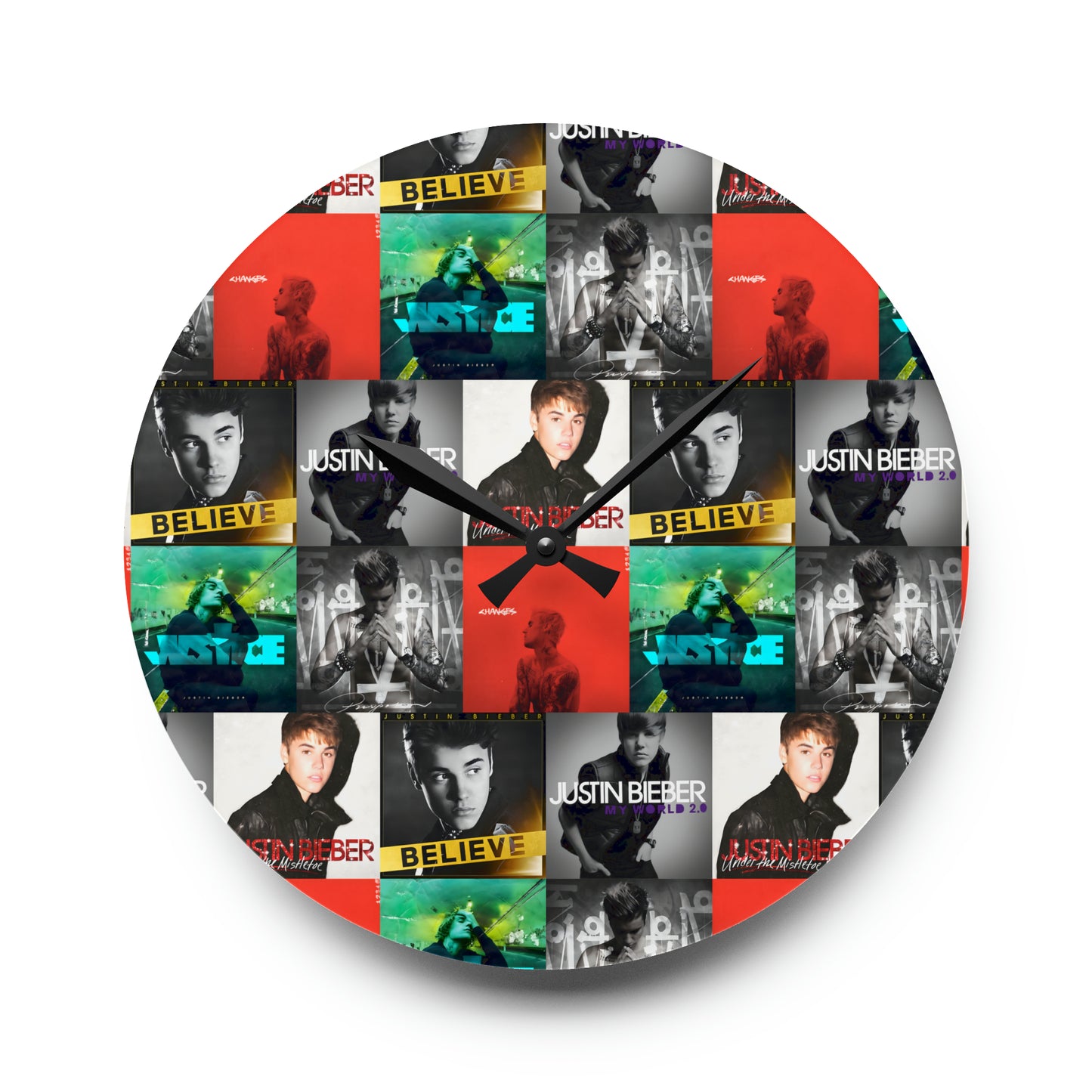 Justin Bieber Album Cover Collage Acrylic Wall Clock