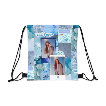 Olivia Rodrigo Light Blue Aesthetic Collage Outdoor Drawstring Bag