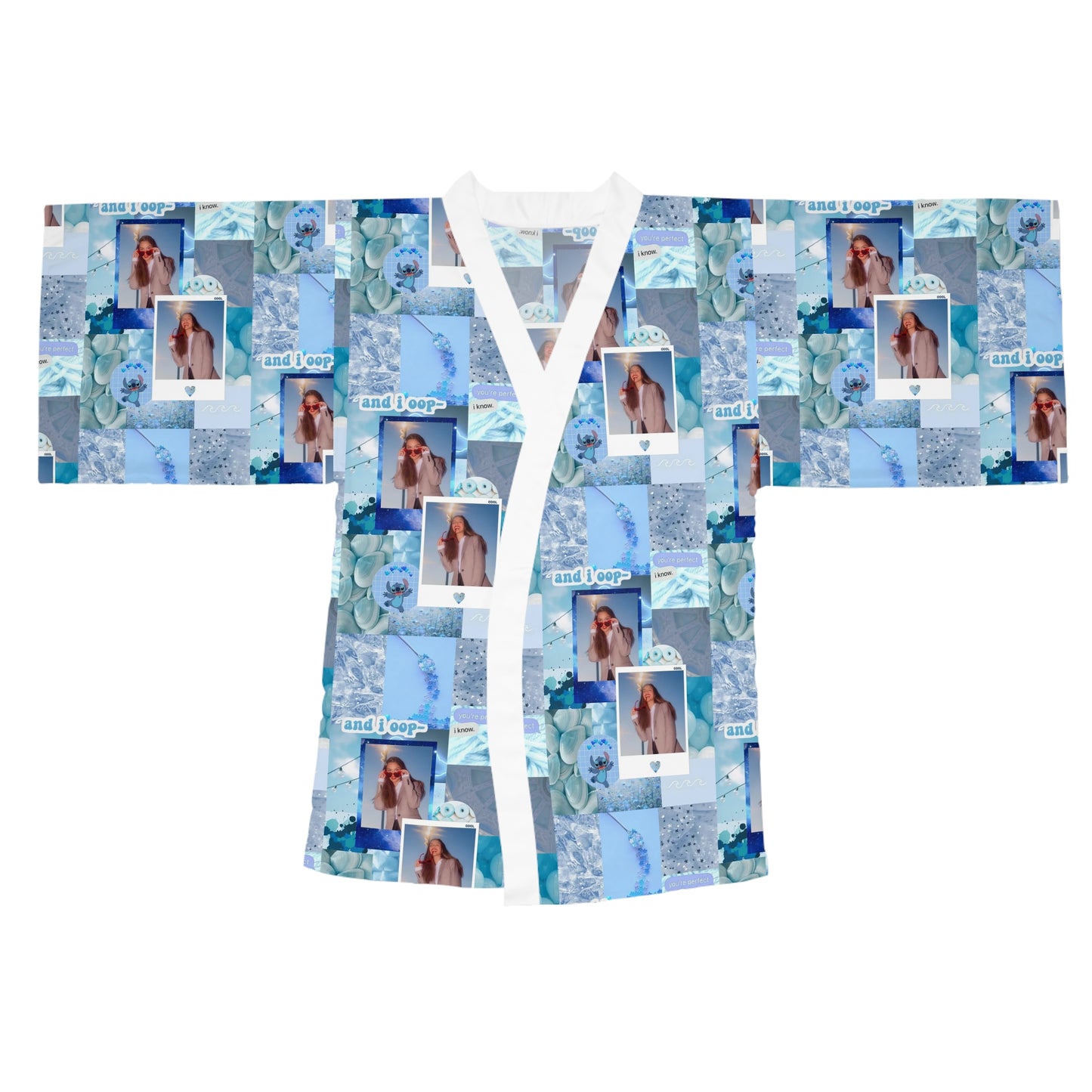 Olivia Rodrigo Light Blue Aesthetic Collage Long Sleeve Kimono Robe