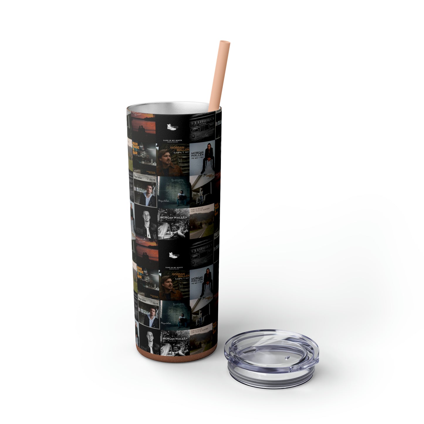 Morgan Wallen Album Cover Collage Skinny Tumbler with Straw