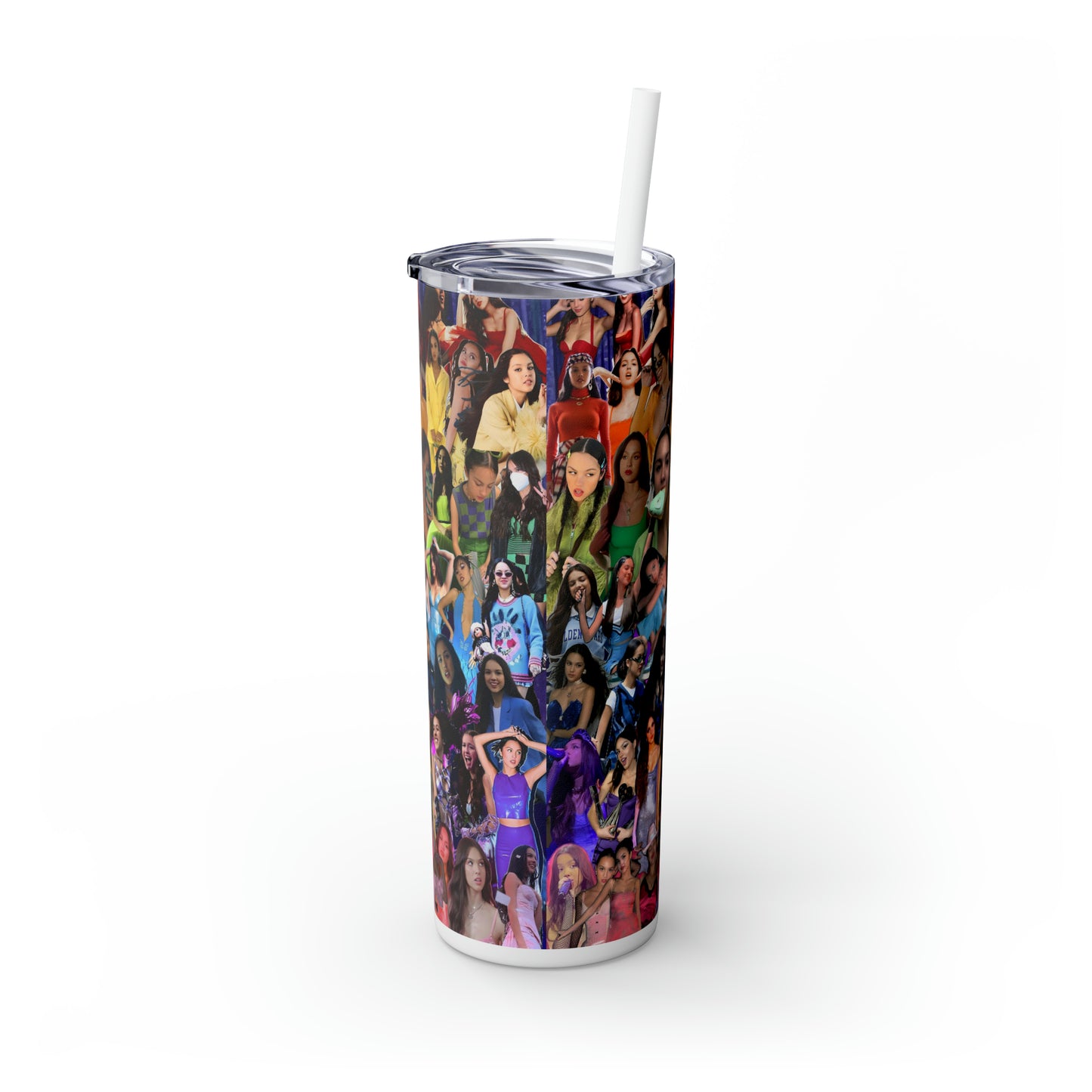 Olivia Rodrigo Rainbow Collage Skinny Tumbler with Straw