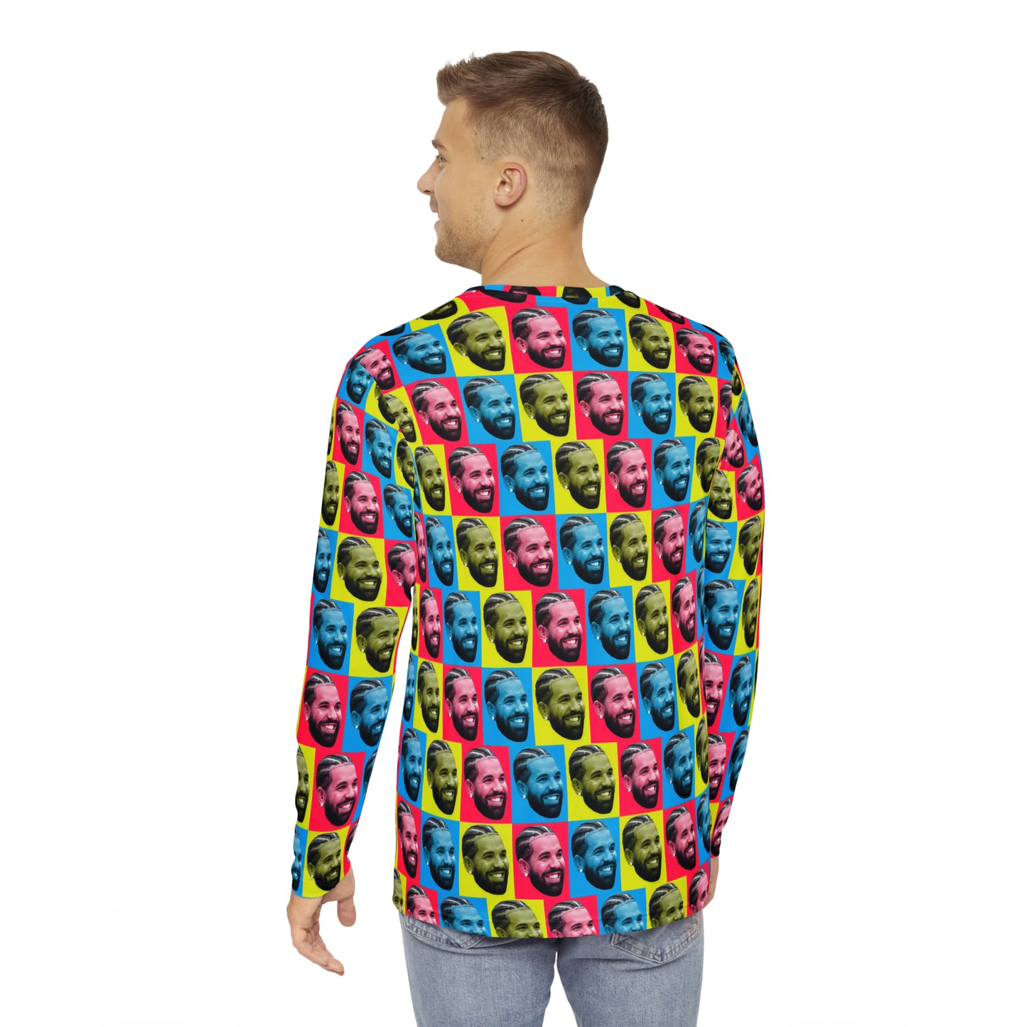 Drake Colored Checker Faces Men's Long Sleeve Tee Shirt