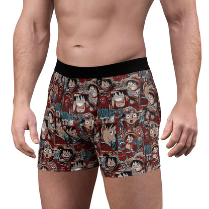 One Piece Anime Monkey D Luffy Red Collage Men's Boxer Briefs