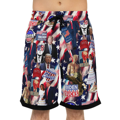 Donald Trump 2024 MAGA Montage Basketball Rib Shorts