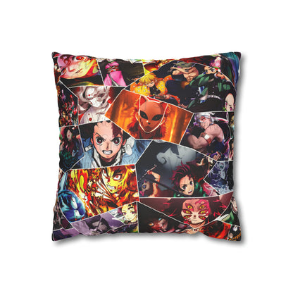 Demon Slayer Reflections Collage Faux Suede Square Pillow Case