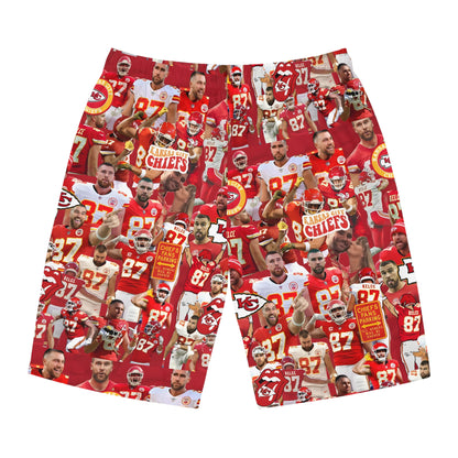 Travis Kelce Chiefs Red Collage Men's Board Shorts