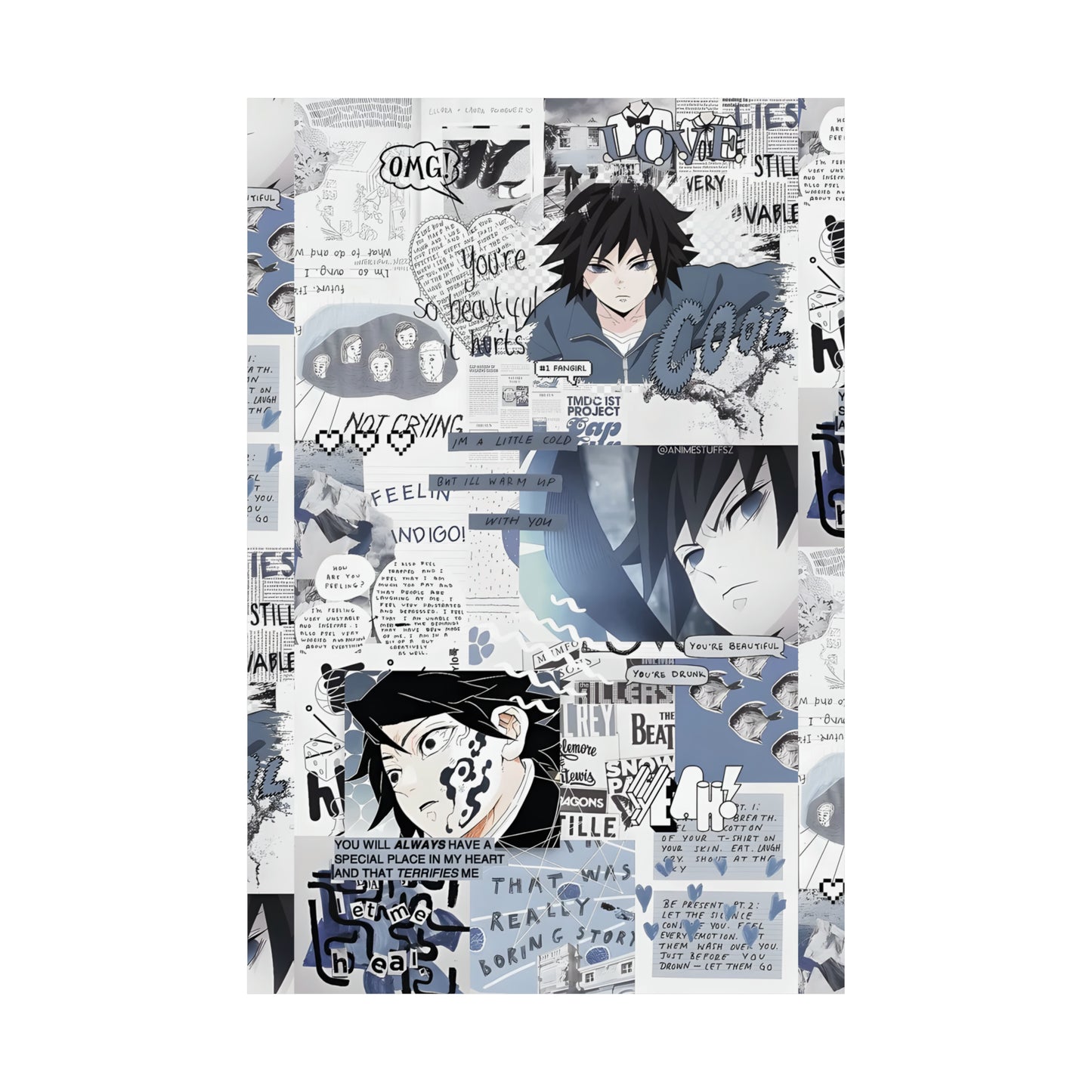 Demon Slayer Giyu Aesthetic Collage Matte Vertical Poster