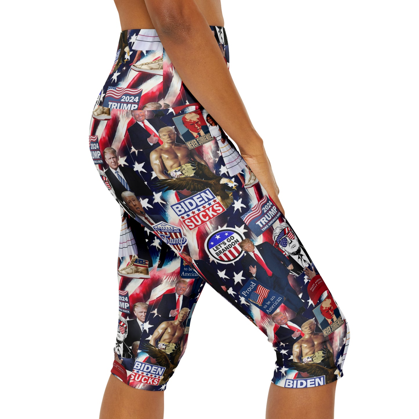 Donald Trump 2024 MAGA Montage Yoga Capri Leggings