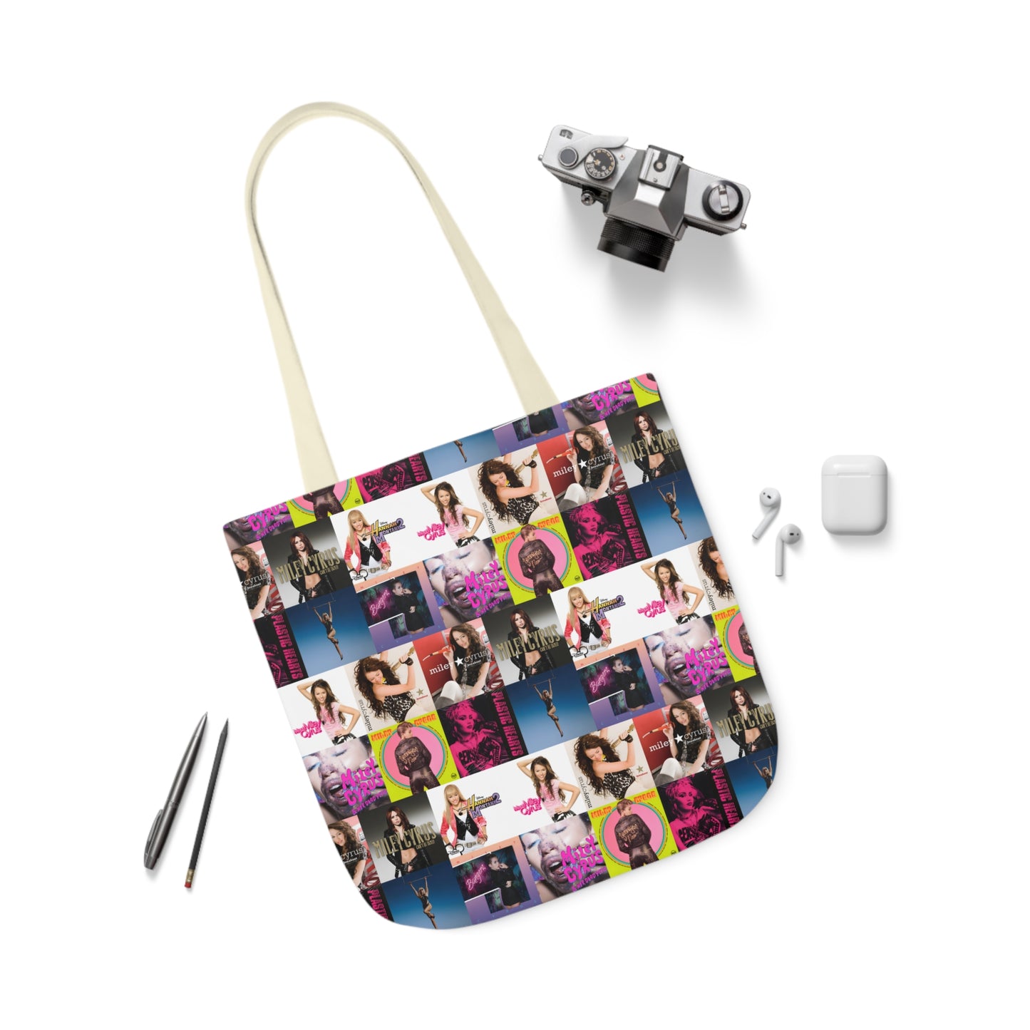 Miley Cyrus Album Cover Collage Polyester Canvas Tote Bag