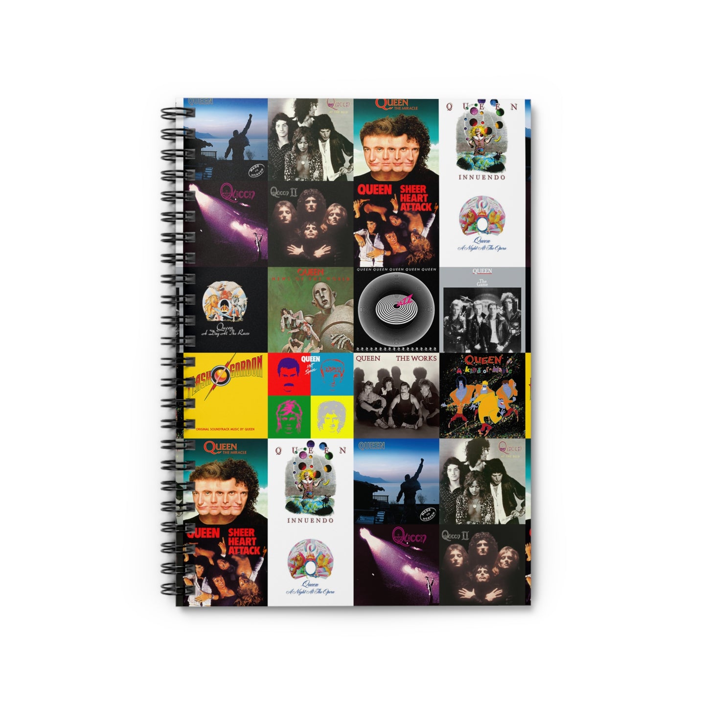 Queen Album Cover Collage Ruled Line Spiral Notebook