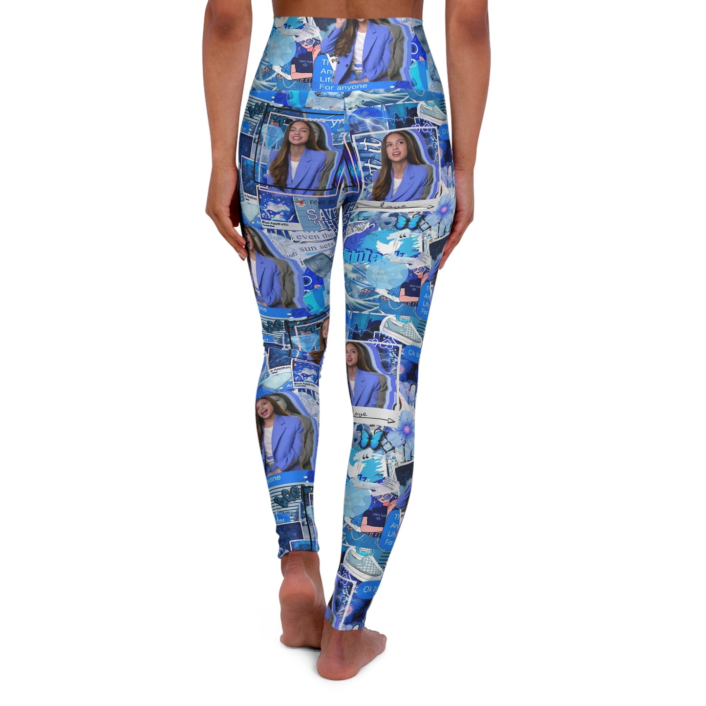 Olivia Rodrigo Blue Aesthetic Collage High Waisted Yoga Leggings