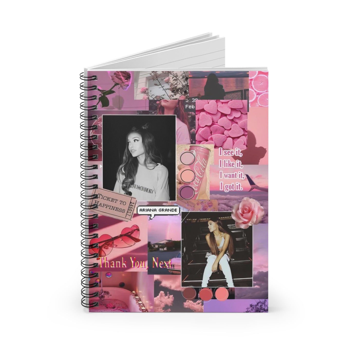 Ariana Grande Pink Aesthetic Collage Ruled Line Spiral Notebook