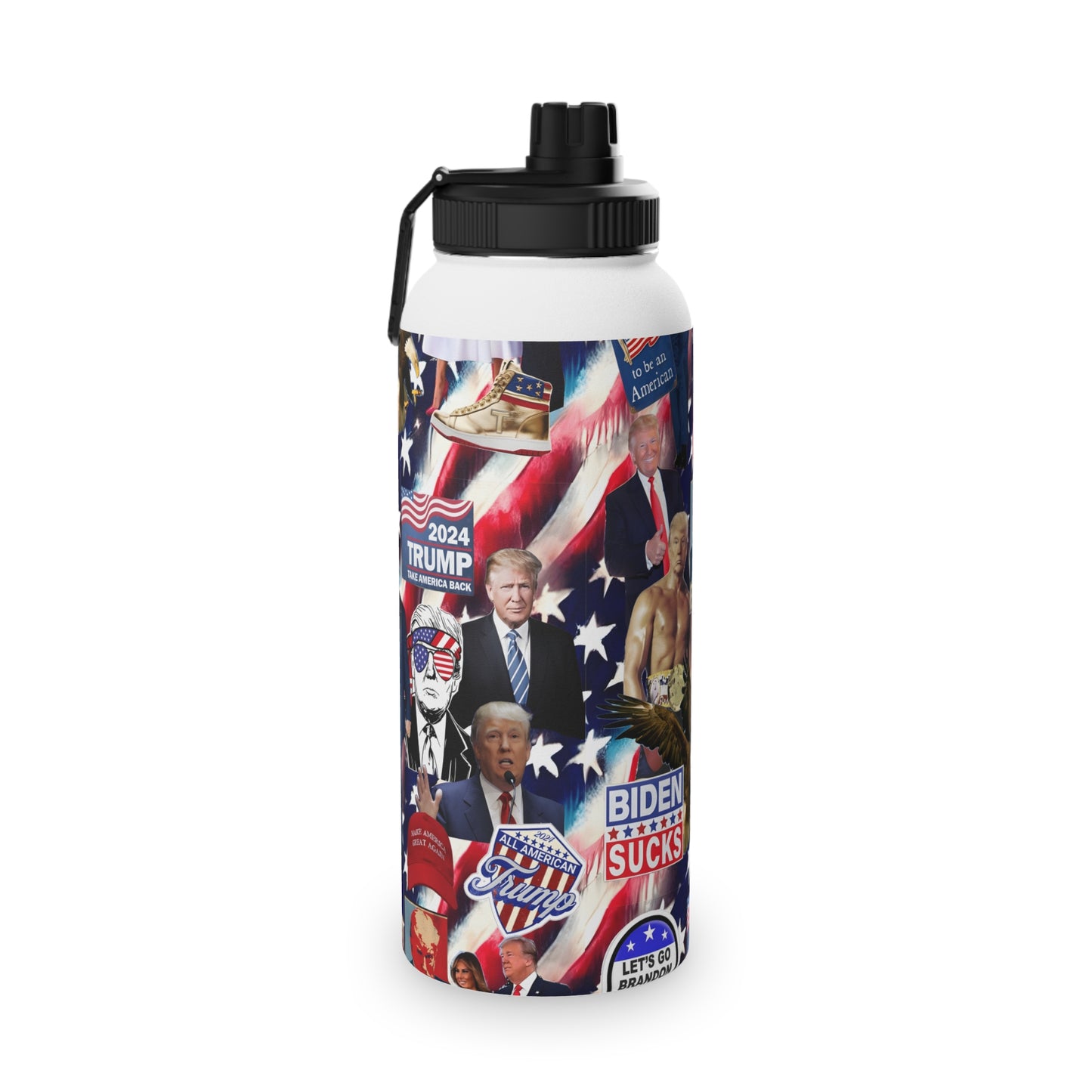 Donald Trump 2024 MAGA Montage Stainless Steel Water Bottle with Sports Lid