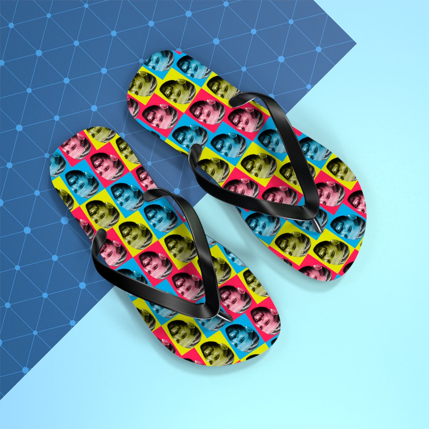 Drake Colored Checker Faces Flip Flops