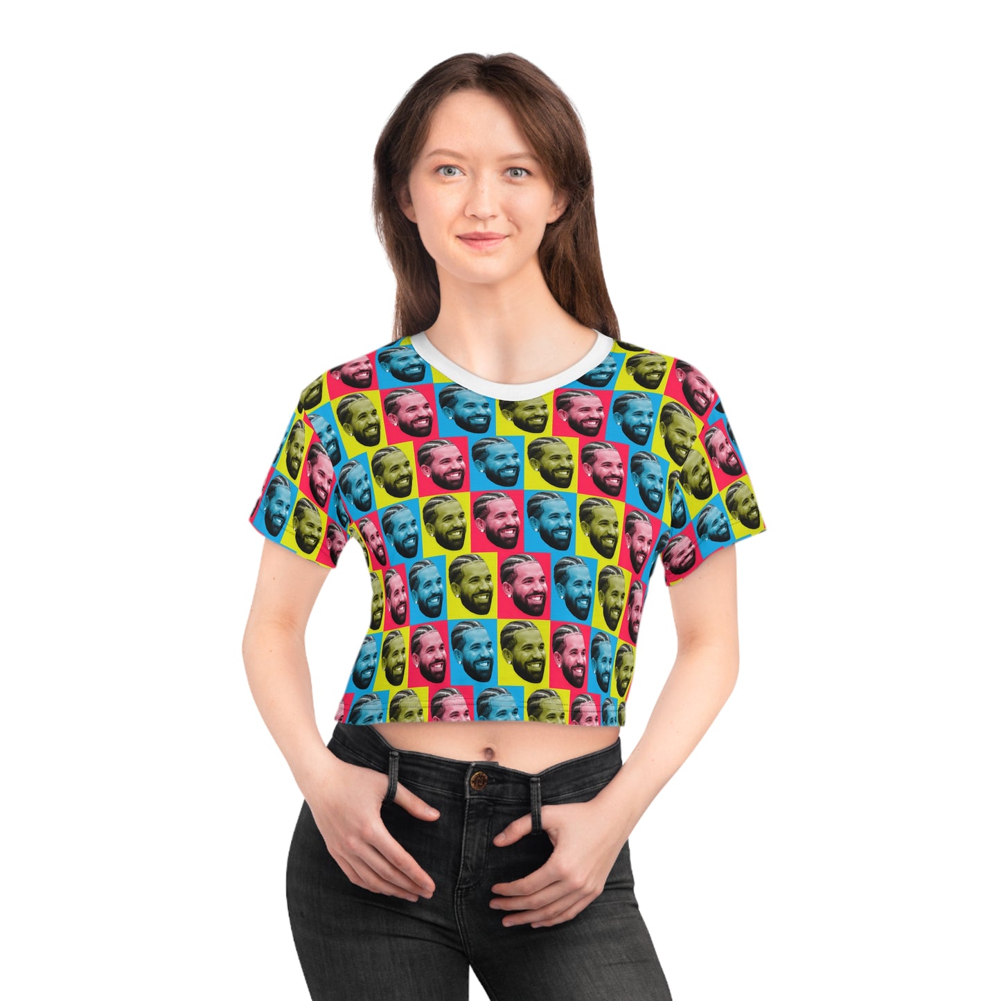 Drake Colored Checker Faces Crop Tee