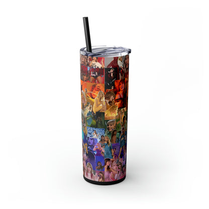 Taylor Swift Rainbow Photo Collage Skinny Tumbler with Straw