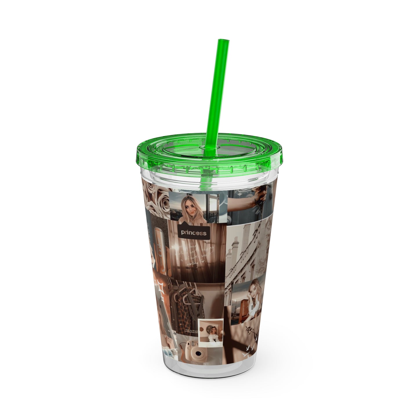 Sabrina Carpenter Peachy Princess Collage Sunsplash Tumbler with Straw