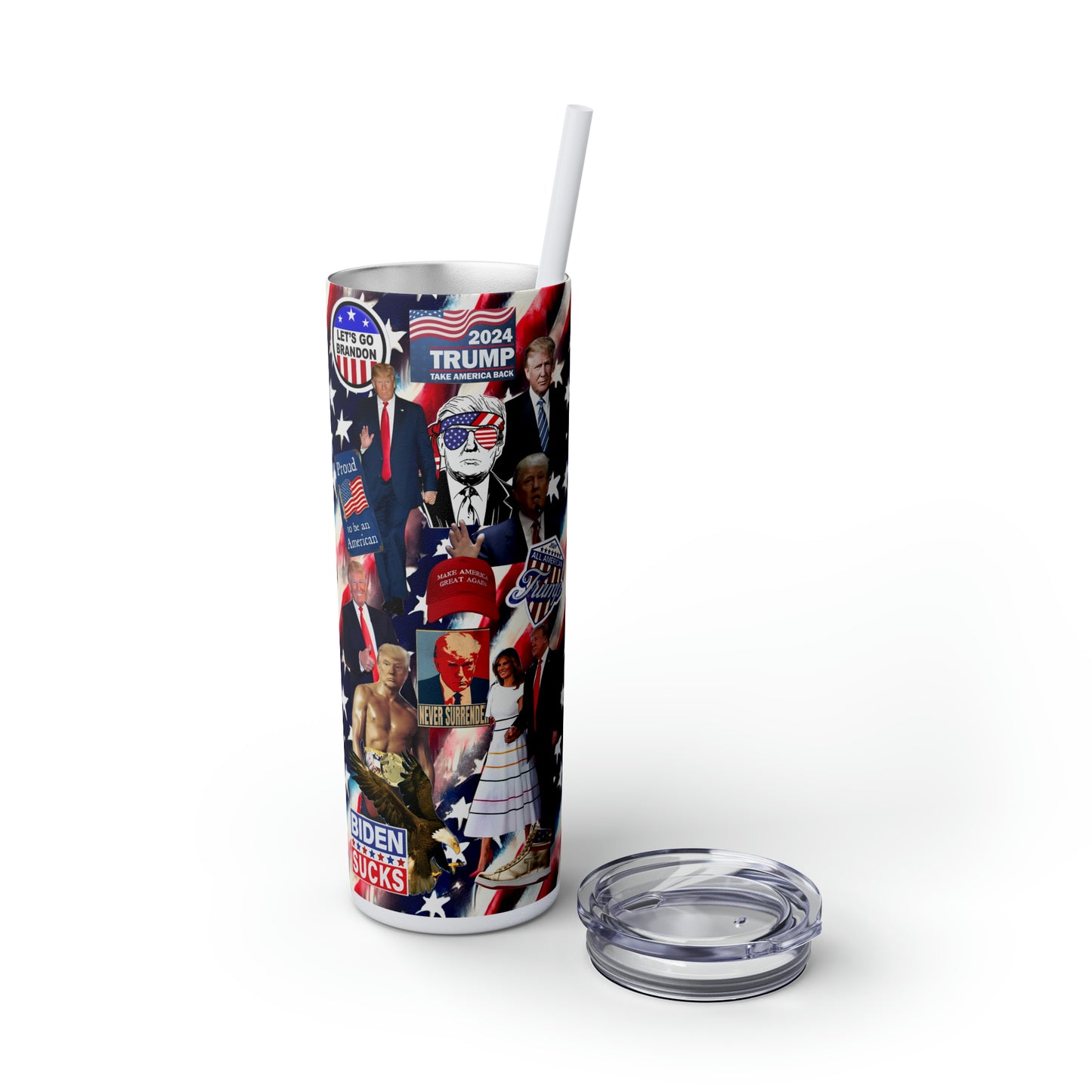 Donald Trump 2024 MAGA Montage Skinny Tumbler with Straw