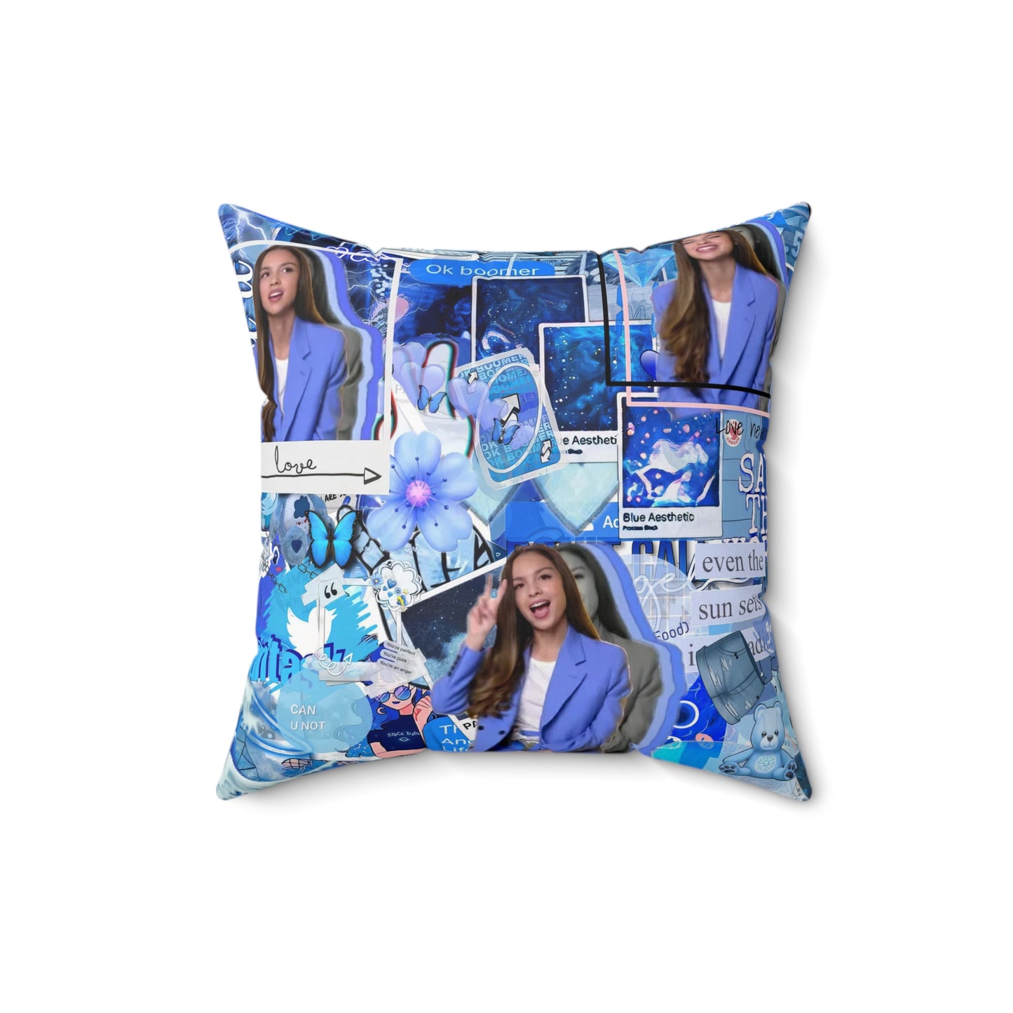 Olivia Rodrigo Blue Aesthetic Collage Spun Polyester Square Pillow