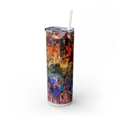 Taylor Swift Rainbow Photo Collage Skinny Tumbler with Straw