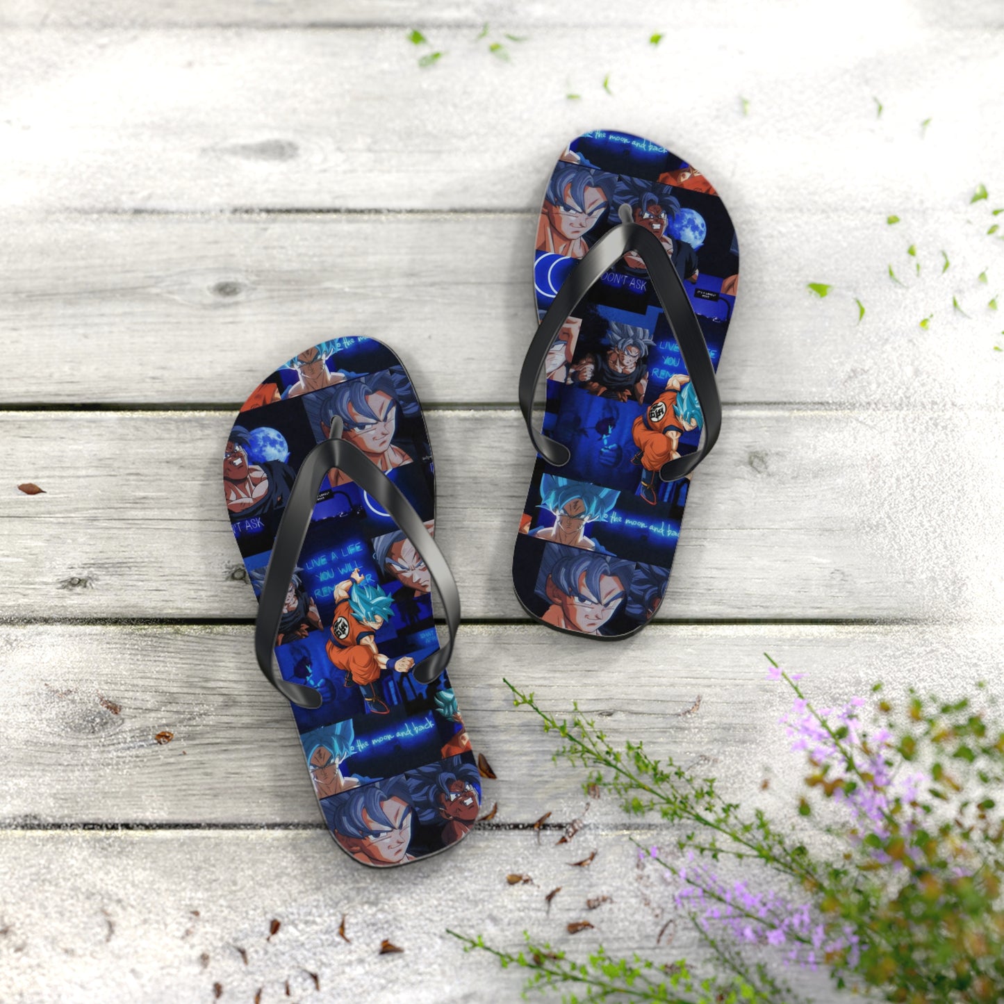 Dragon Ball Z Saiyan Moonlight Collage Flip Flops