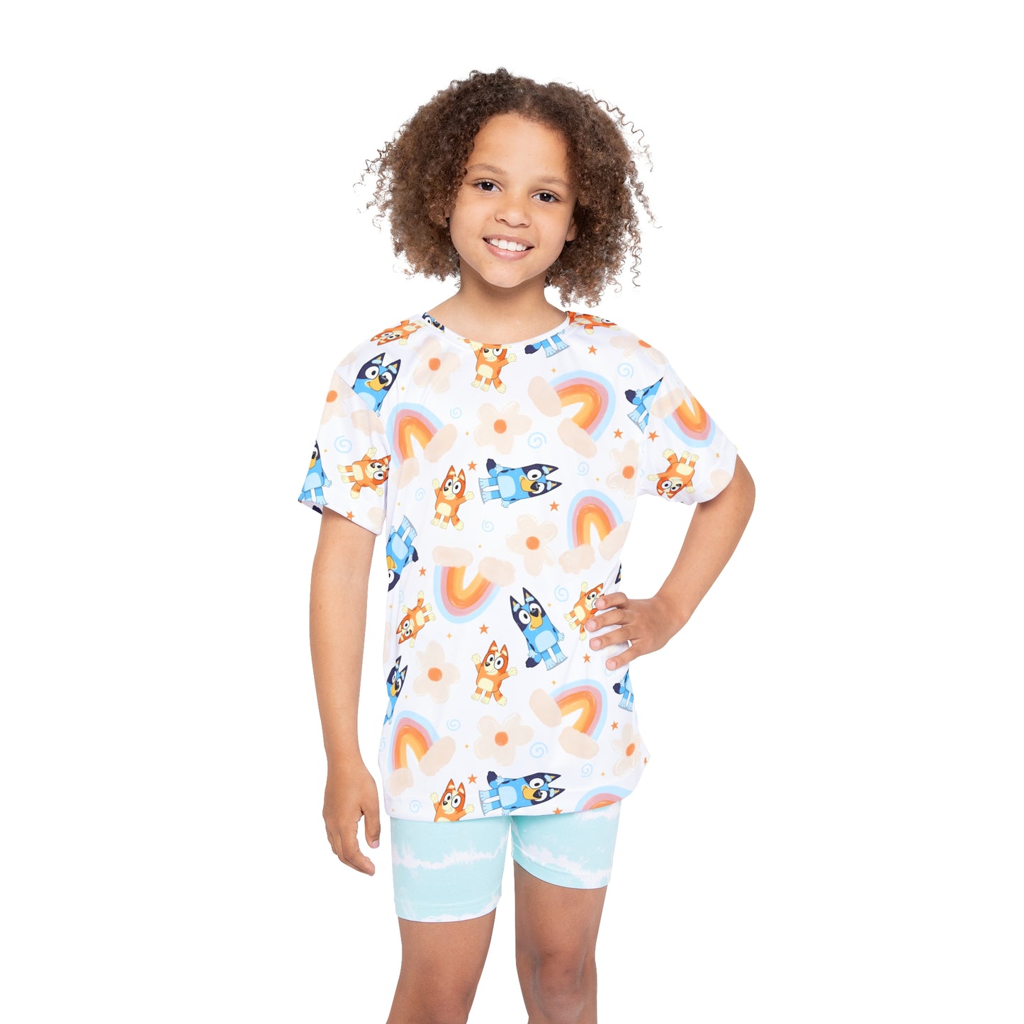 Bluey Rainbows & Flowers Pattern Kids Sports Jersey