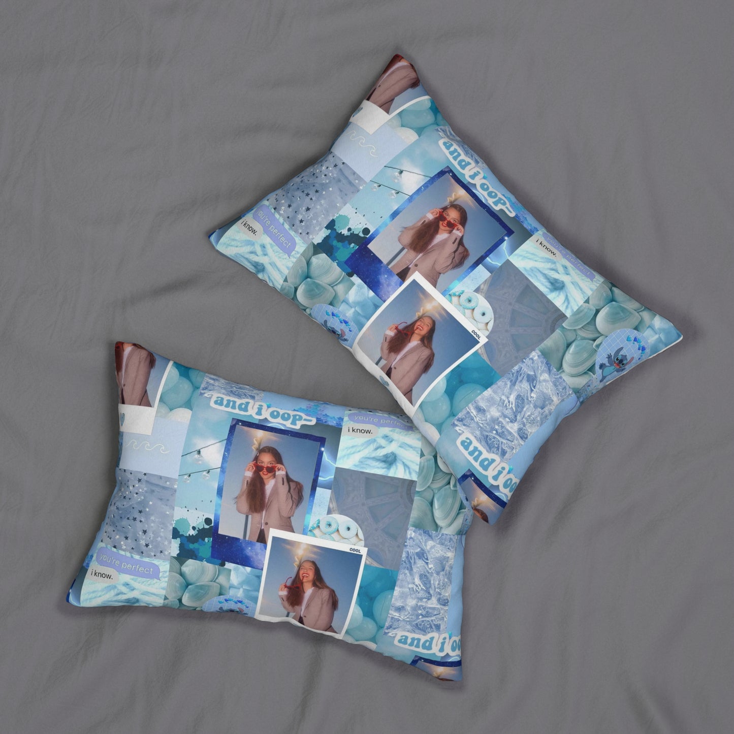 Olivia Rodrigo Light Blue Aesthetic Collage Polyester Lumbar Pillow