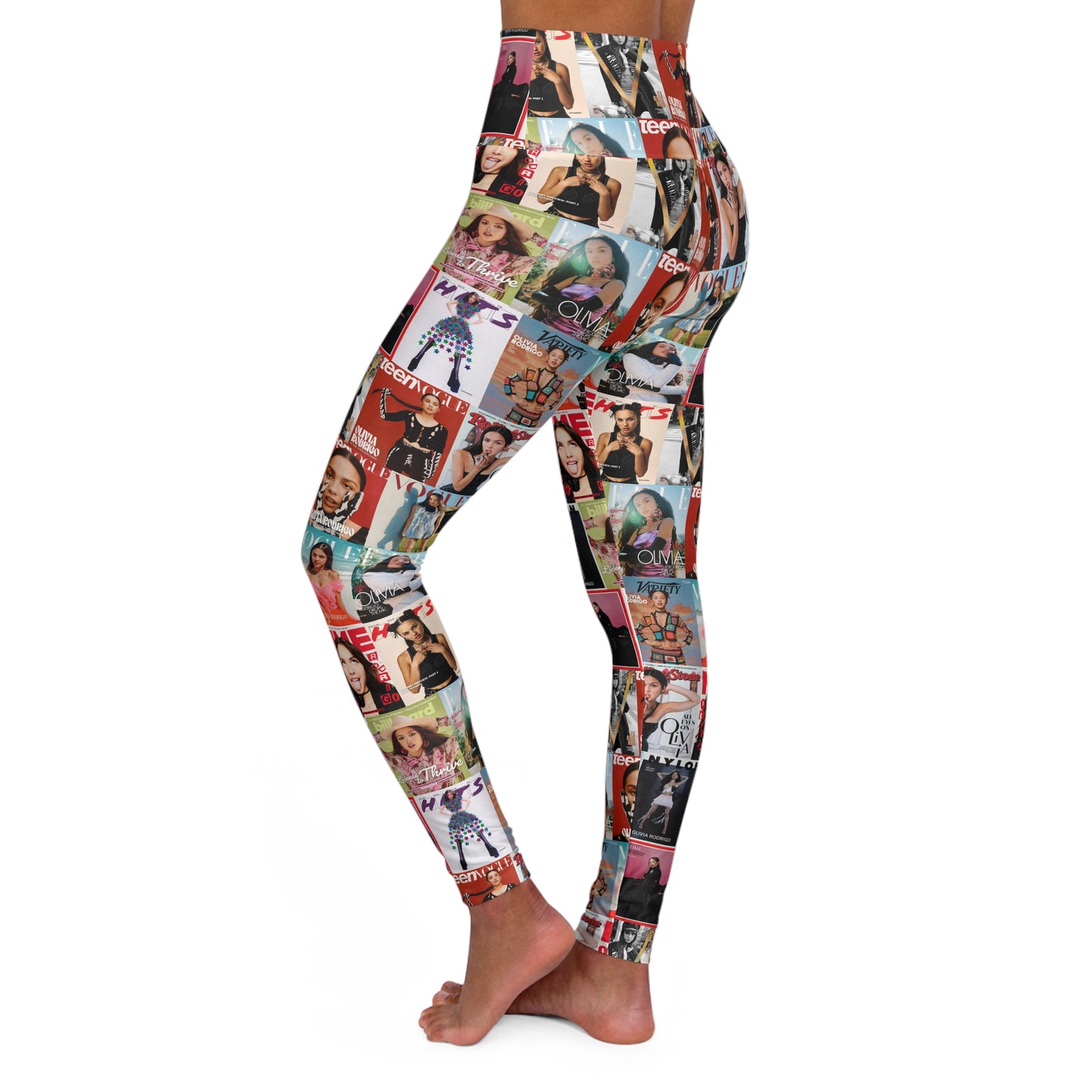 Olivia Rodrigo Magazine Cover Collage Pattern High Waisted Yoga Leggings