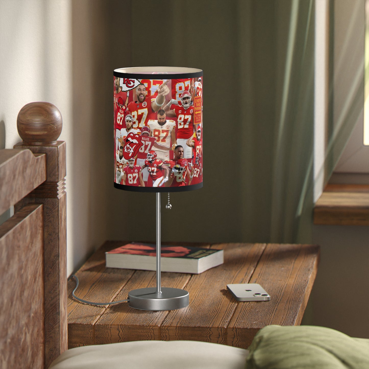 Travis Kelce Chiefs Red Collage Lamp on a Stand