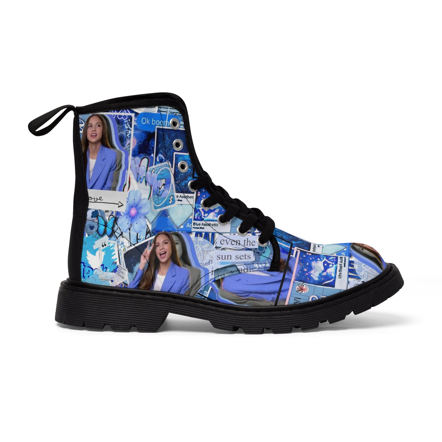 Olivia Rodrigo Blue Aesthetic Collage Women's Canvas Boots