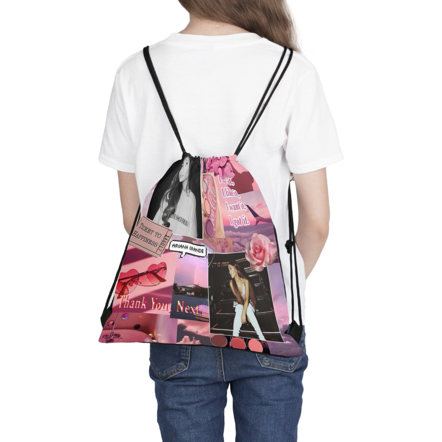 Ariana Grande Pink Aesthetic Collage Outdoor Drawstring Bag