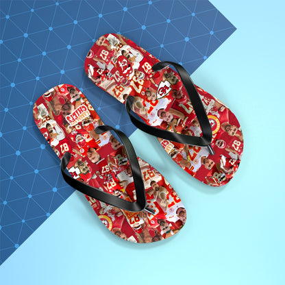 Travis Kelce Chiefs Red Collage Flip Flops