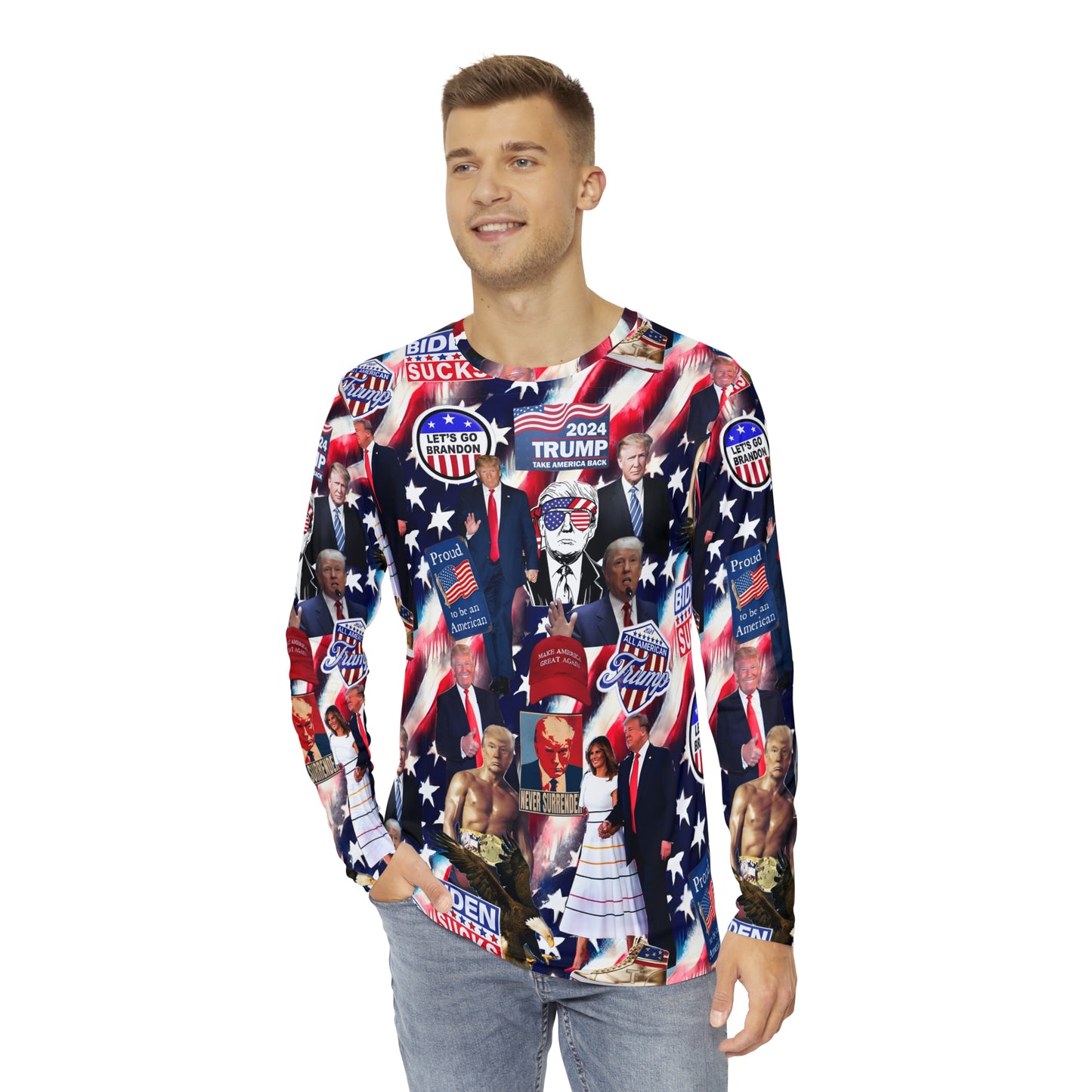 Donald Trump 2024 MAGA Montage Men's Long Sleeve Shirt