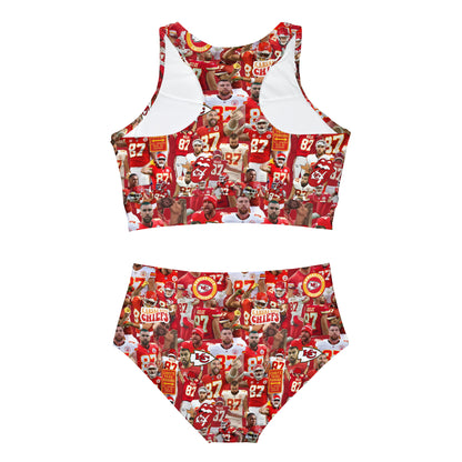 Travis Kelce Chiefs Red Collage Sporty Bikini Set