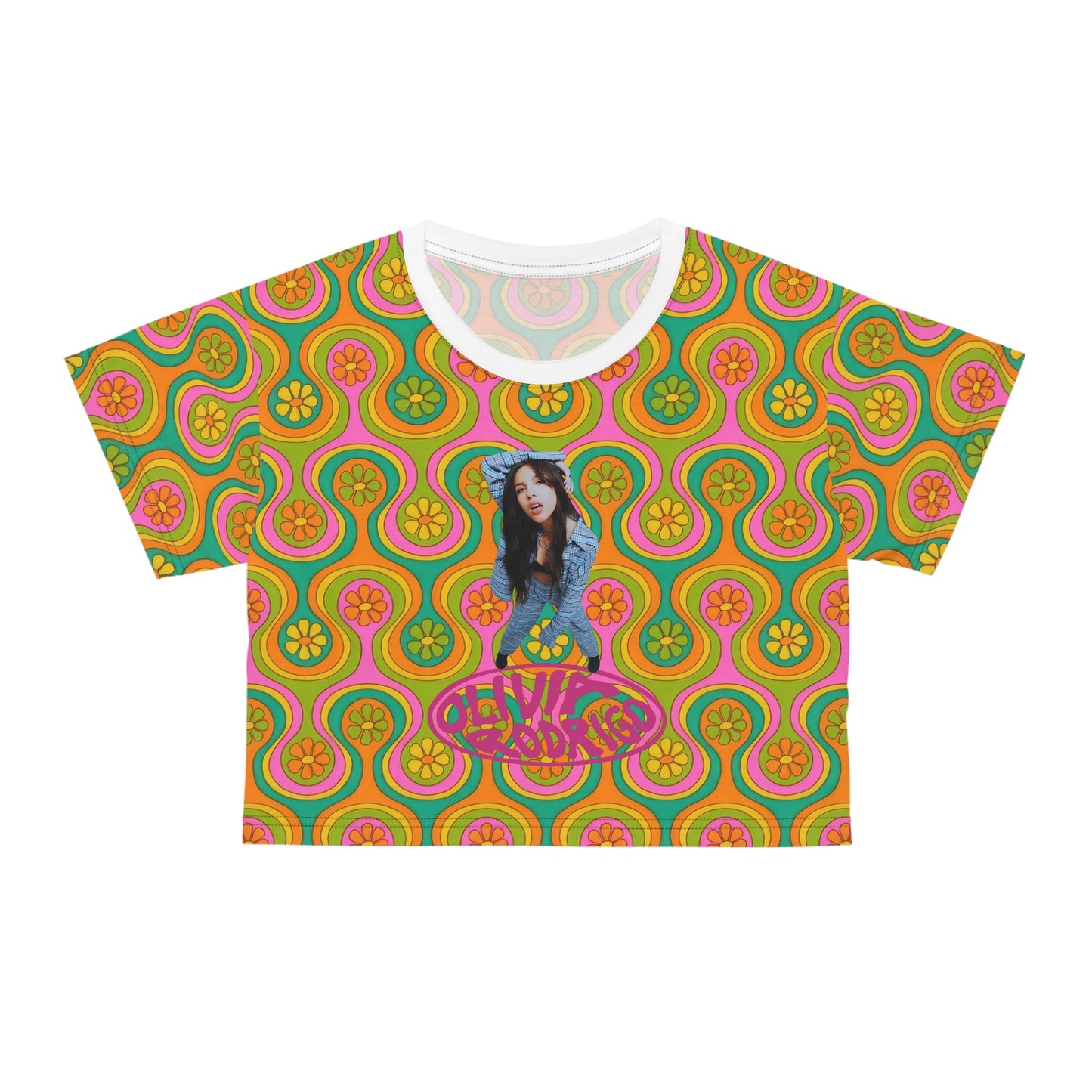 Olivia Rodrigo Groovy Look Up Pose Logo Crop Tee