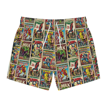 Marvel Comic Book Cover Collage Men's Swim Trunks