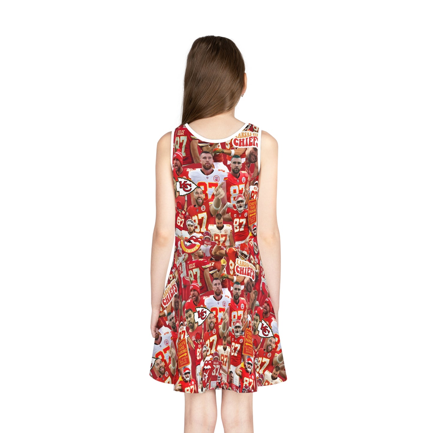 Travis Kelce Chiefs Red Collage Girls' Sleeveless Sundress