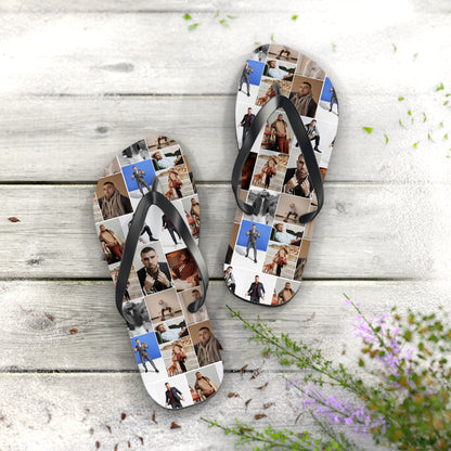 Travis Kelce Portrait Photo Mosaic Flip Flops