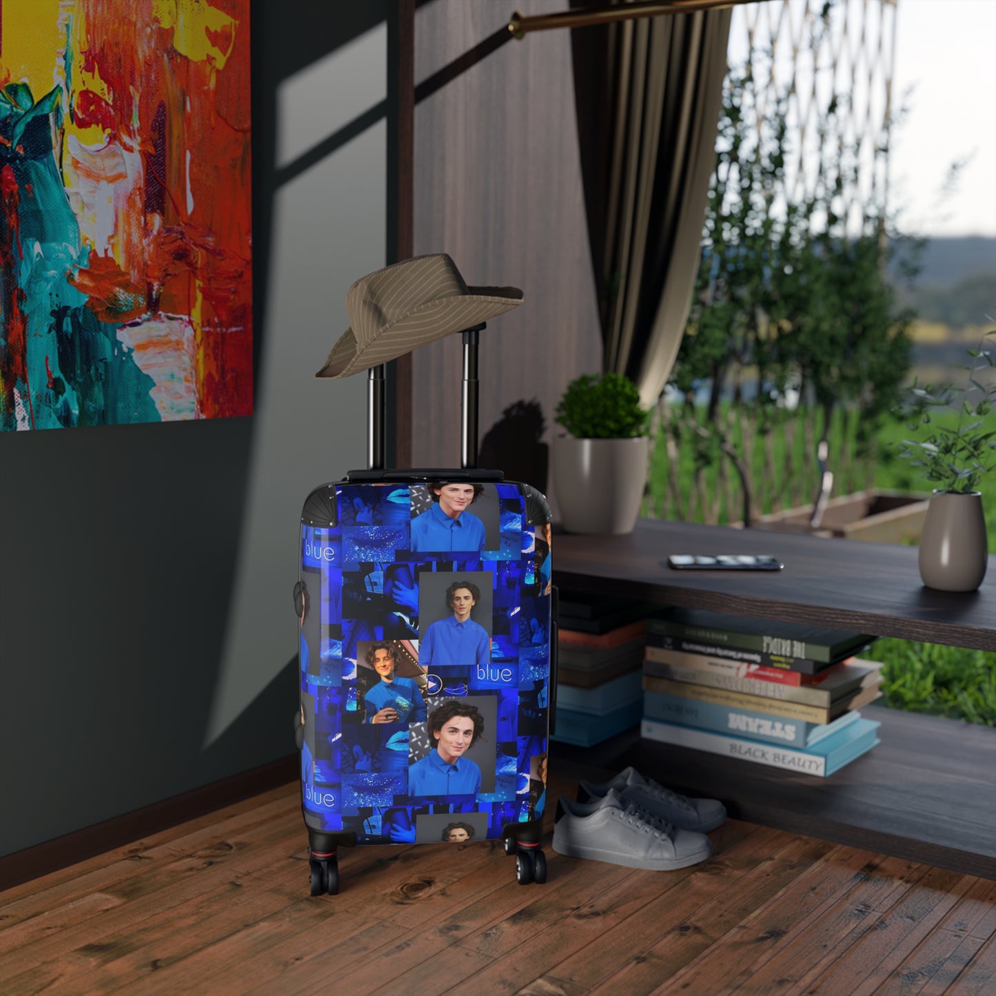 Timothee Chalamet Cool Blue Collage Suitcase