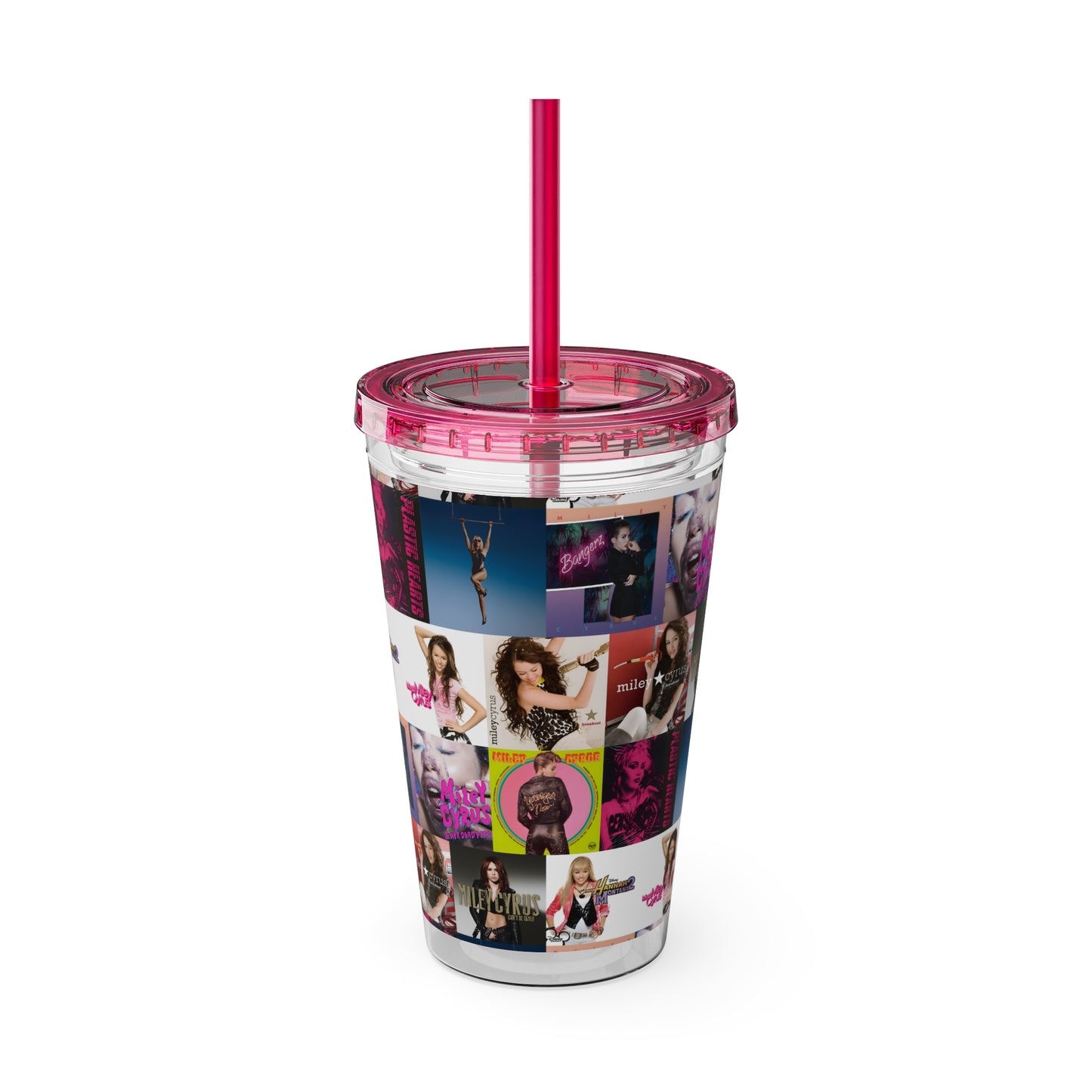 Miley Cyrus Album Cover Collage Sunsplash Tumbler with Straw