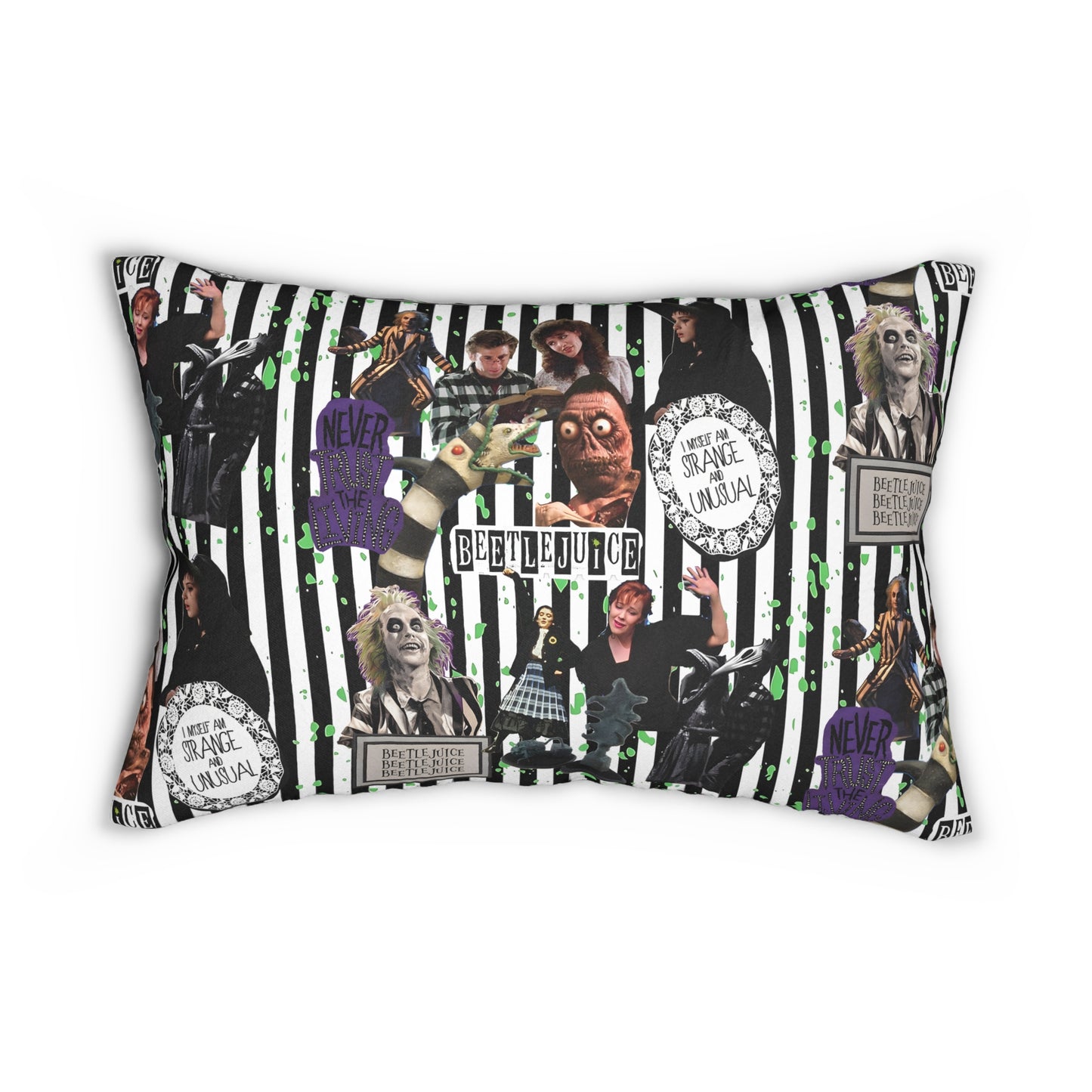 Beetlejuice Strange And Unusual Collage Spun Polyester Lumbar Pillow