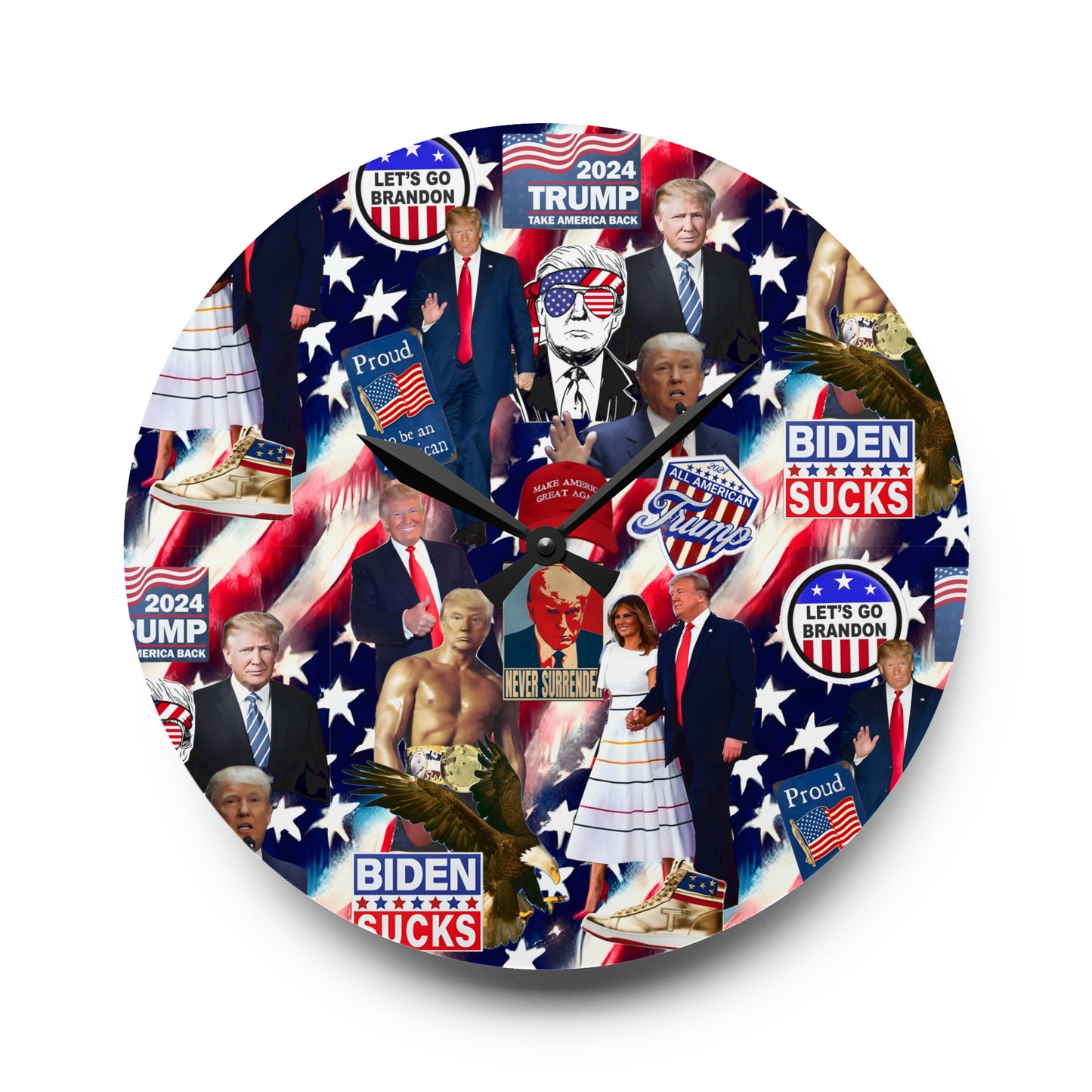 Donald Trump 2024 MAGA Montage Acrylic Wall Clock