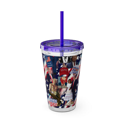 Donald Trump 2024 MAGA Montage Sunsplash Tumbler with Straw