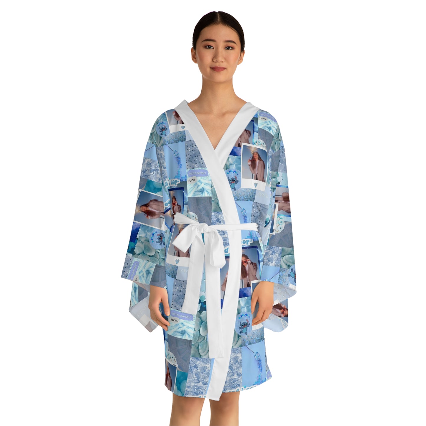 Olivia Rodrigo Light Blue Aesthetic Collage Long Sleeve Kimono Robe